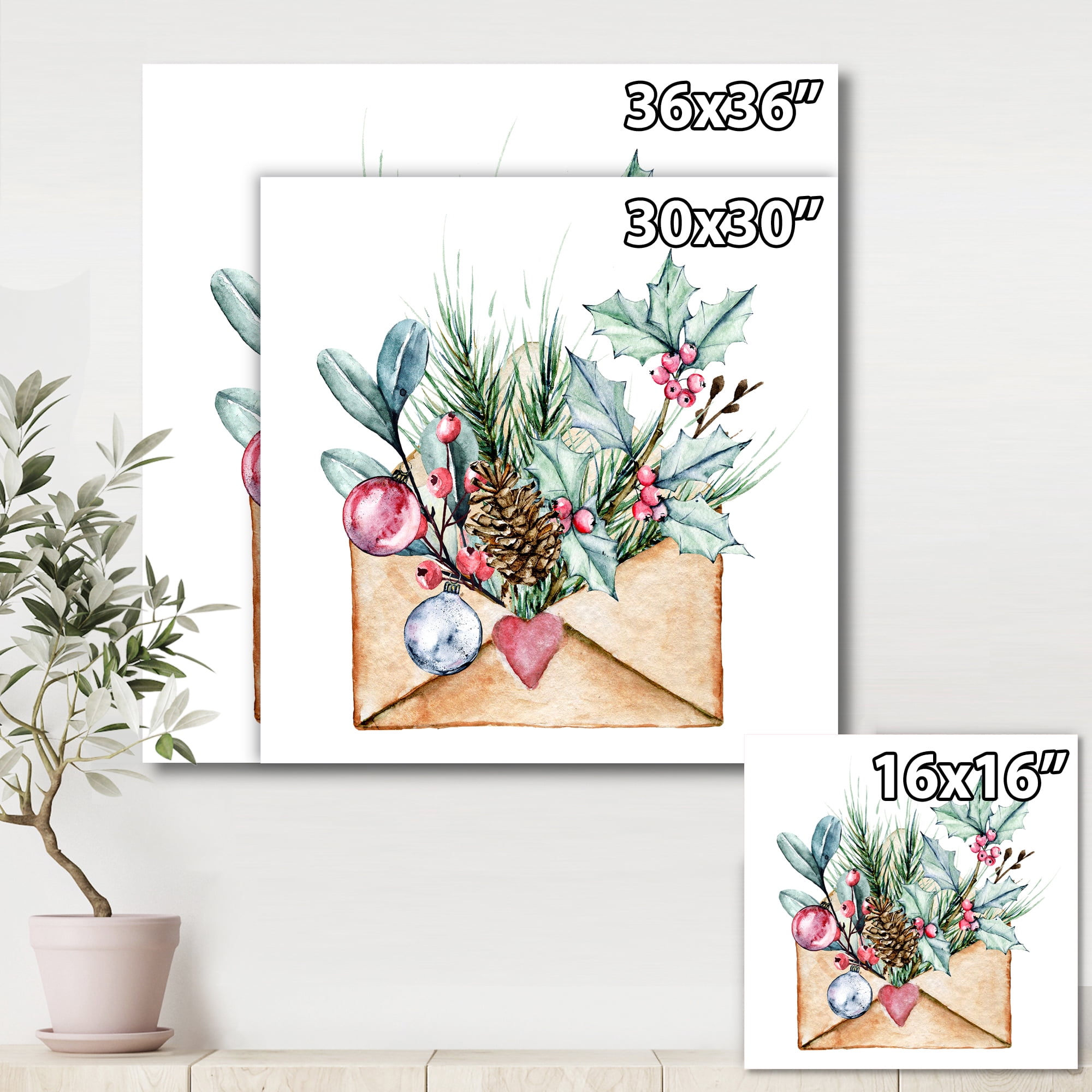 Designart ' Merry Christmas Greeting Card Envelope ' Traditional Canvas Wall Art Print