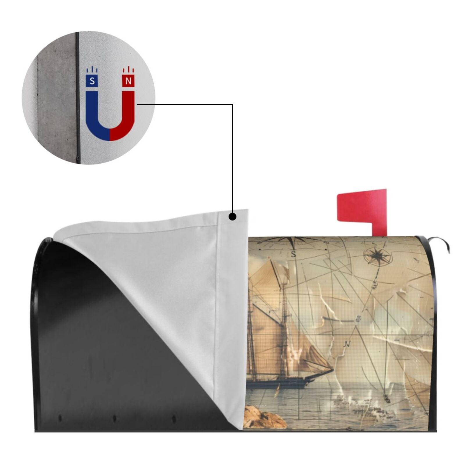Gukieu Vintage Nautical Lighthouse Print Magnetic Mailbox Cover, Sun-proof and Waterproof Home Yard Mailbox Cover-21x18 in