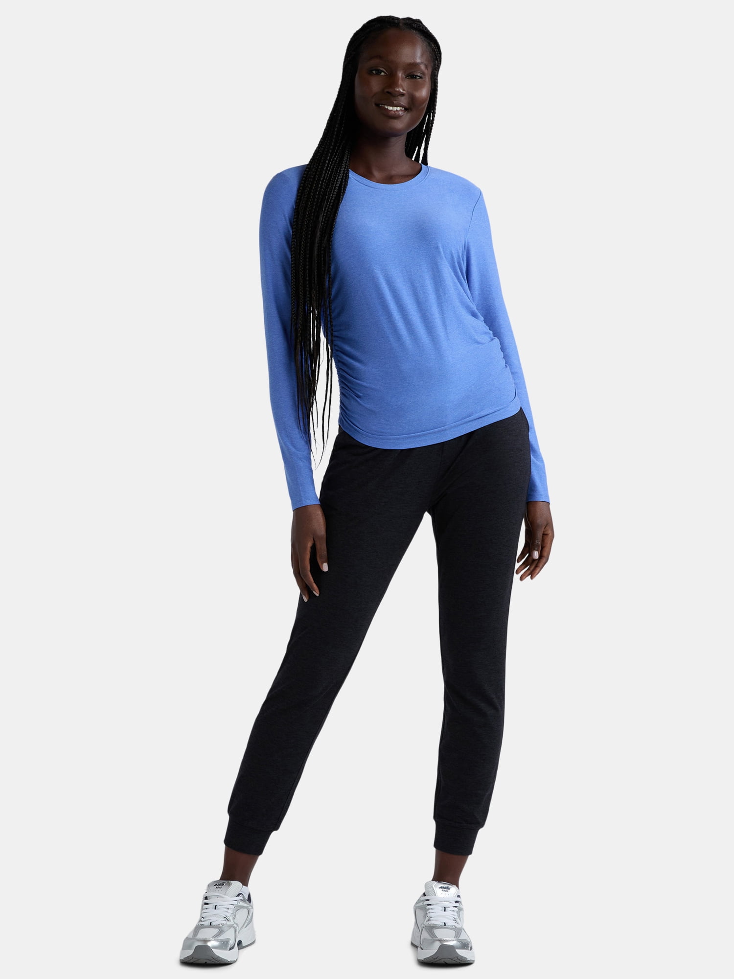 Athletic Works Women's and Women's Plus ButterCore Ruched Performance Tee with Long Sleeves, Sizes XS-4X