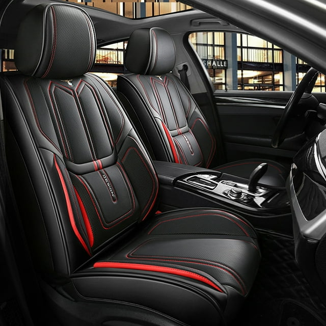 Maidao Car Seat Covers Leather for SEAT for Exeo 2008-2013 5 Seats Airbag Compatible Water Resistant Front Rear Cushion Protector Black