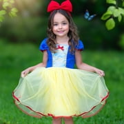 Jurebecia Princess Dress Royal Storybook up Puffed Sleeves & Tulle Skirt Birthday Party Costume Tulle Skirt 4-5 Years