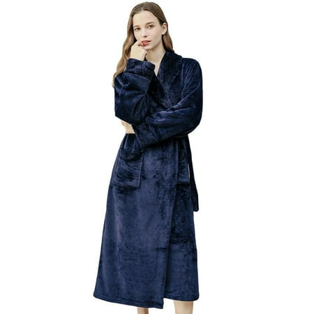 

Clearance Sale!Women s Casual Bathrobe Autumn Winter Flannel Long Robe Thick Warm Sleepwear Pajamas Bathrobe Nightgown Spa Dressing Gown Purple XL