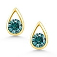 thumbnail image 2 of Gem Stone King 18K Yellow Gold Plated Silver Blue Moissanite Teardrop Stud Earrings for Women Men (1.00 Cttw, Gemstone Birthstone, Round 5MM), 2 of 4