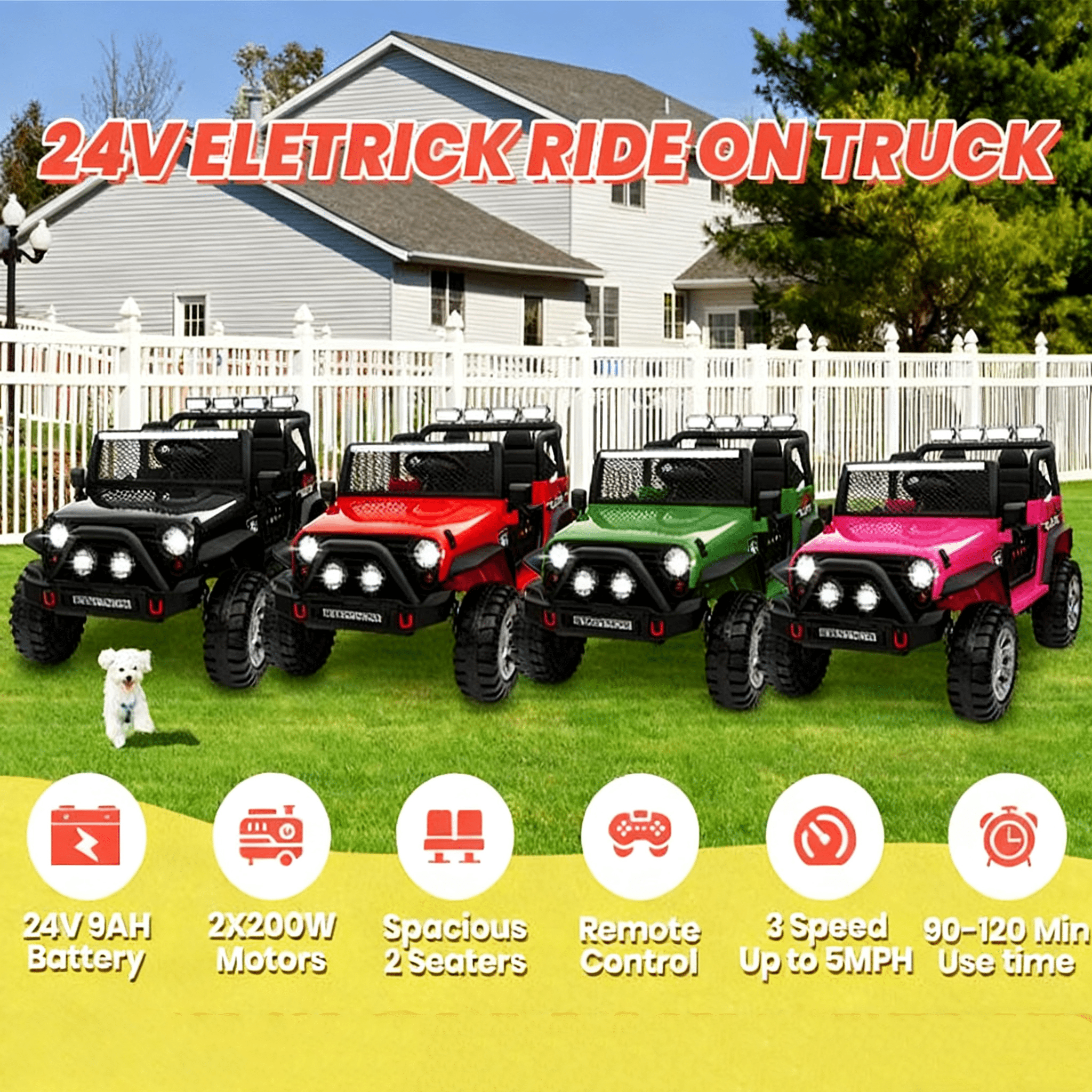 Jorfly 24V Powered Ride on Cars ,4WD Extra large Real 2 Seat Ride on Toys with Remote Control, LED Light, MP3 Player, Electric Vehicles Ride on Truck,Ultimate Electric Adventure Vehicle(Black)