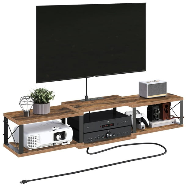 Soporte flotante para TV MAHANCRIS TVHR101E01 con toma de corriente, color marrón