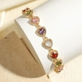 thumbnail image 3 of Fiaya Women Colored Cubic Zirconia Tennis Bracelet, 1Pc Artificial Gold Plated Heart Link Bracelet, Sparkly Rhinestone Rainbow Bracelet for Women Birthday Anniversary Mother's Day, 3 of 5