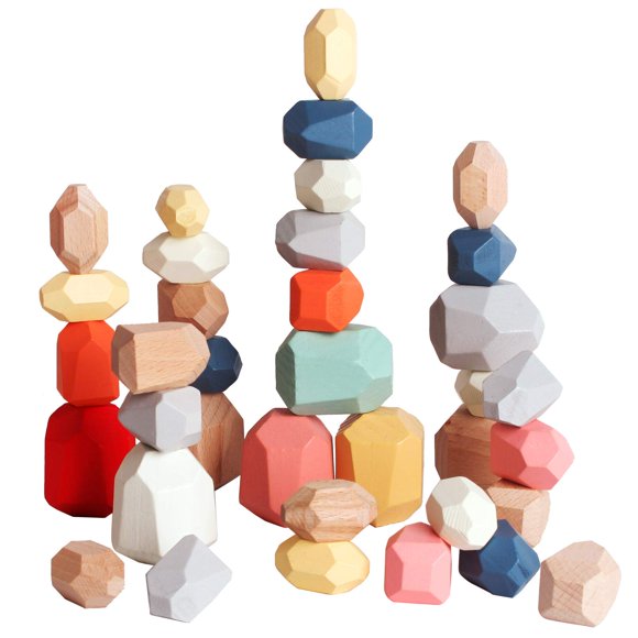 Bestamtoy 36 piezas de madera para clasificar piedras apilables, juguetes sensoriales para niños pequeños, juguetes de aprendizaje Montessori, juego de bloques de construcción para niños de 3, 4, 5 y