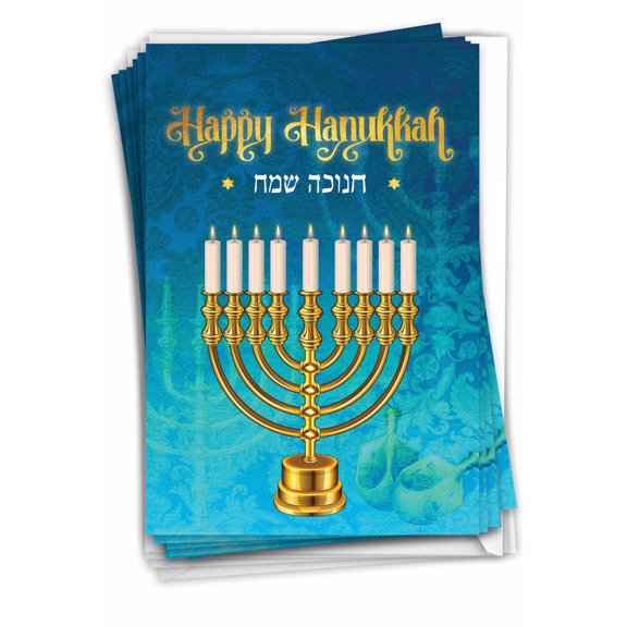 NobleWorks 12 Chanukah Greeting Cards Boxed Set with 5 x 7 Inch Envelopes (1 Design, 12 Each) Jewish Holiday Cards Hanukkah Lights C6140AHKG-B12x1