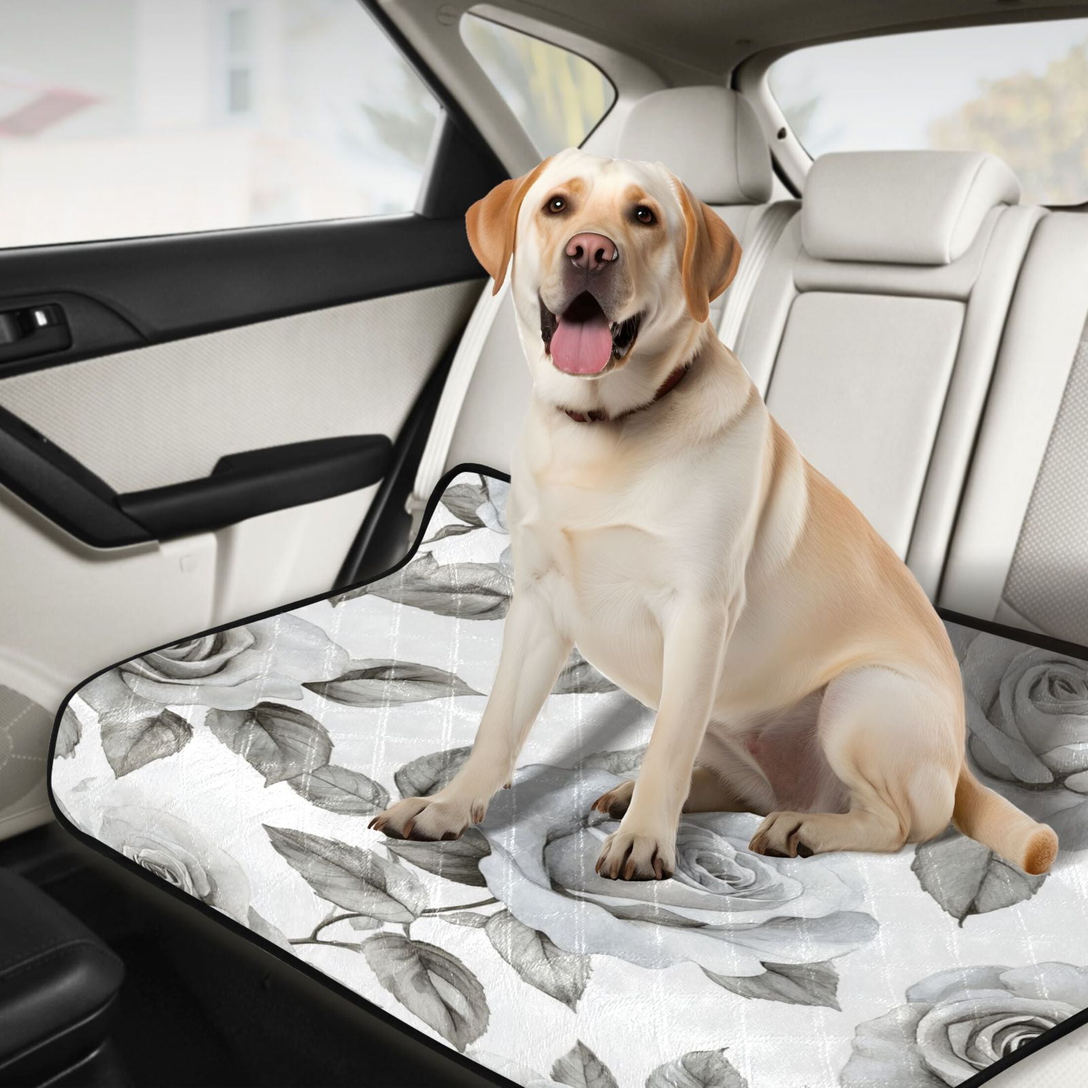 Qxltty Rose Pattern in Gray and White Tones Cat litter Pads Pet Set of 2 Diaper Mats Center Anti-leakage Layer Absorbent Soft and Comfortable