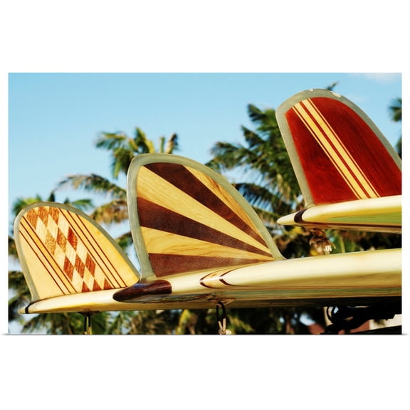 Great BIG Canvas | Rolled Vince Cavataio Poster Print entitled Hawaii, Oahu, Colorful Hawaiian Design Surfboards Fins