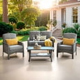 thumbnail image 3 of Ovios 4 Pieces Patio Furniture Outdoor Sectional Set Modern High Back All Weather Wicker Conversation Set with Coffee Table for Garden, Backyard, Dark Gray, 3 of 7