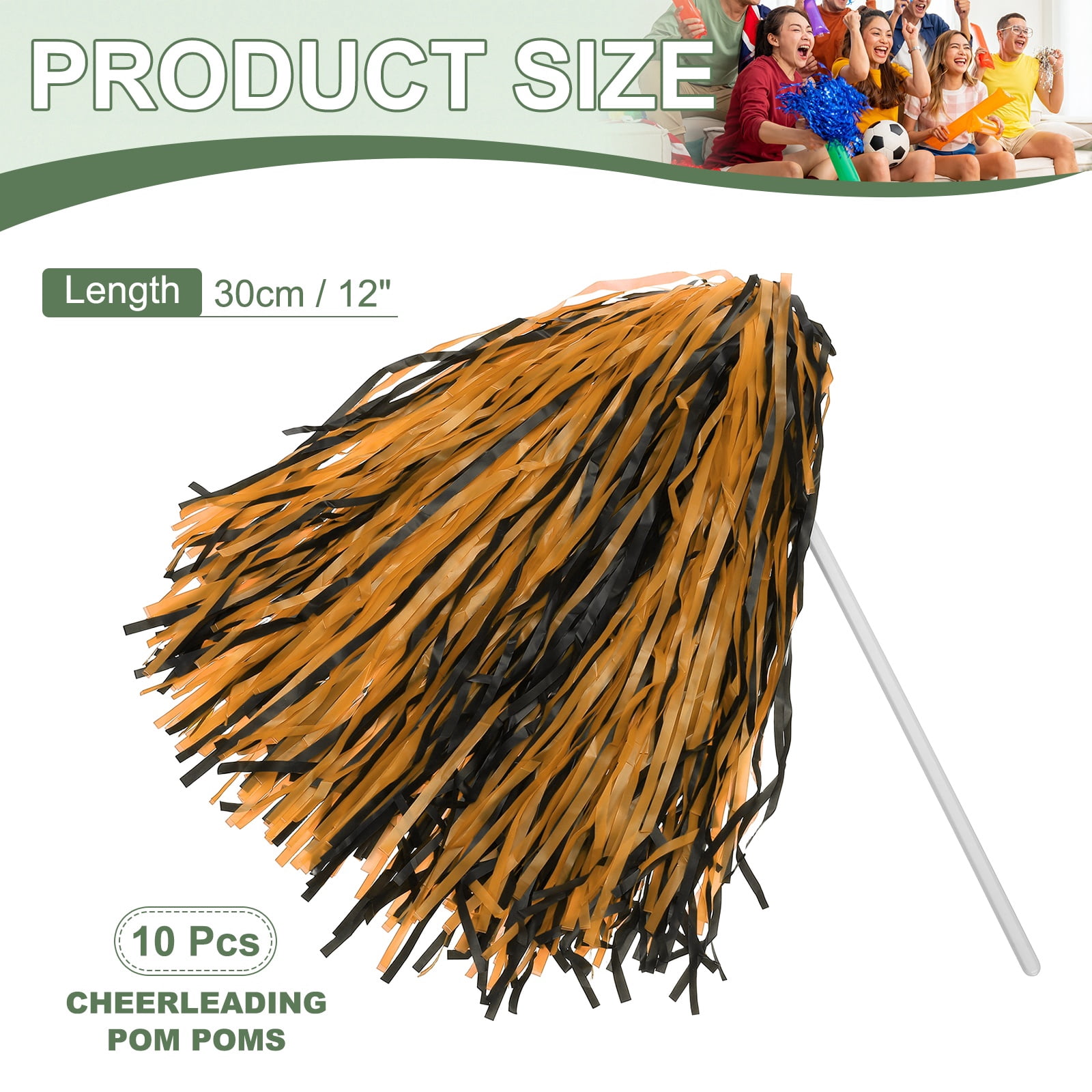 Uxcell Cheerleader Pom Poms Spirit Shakers Cheer Pompoms, Long Handle for Team Sports Dance Party Performance Cheering Black Orange