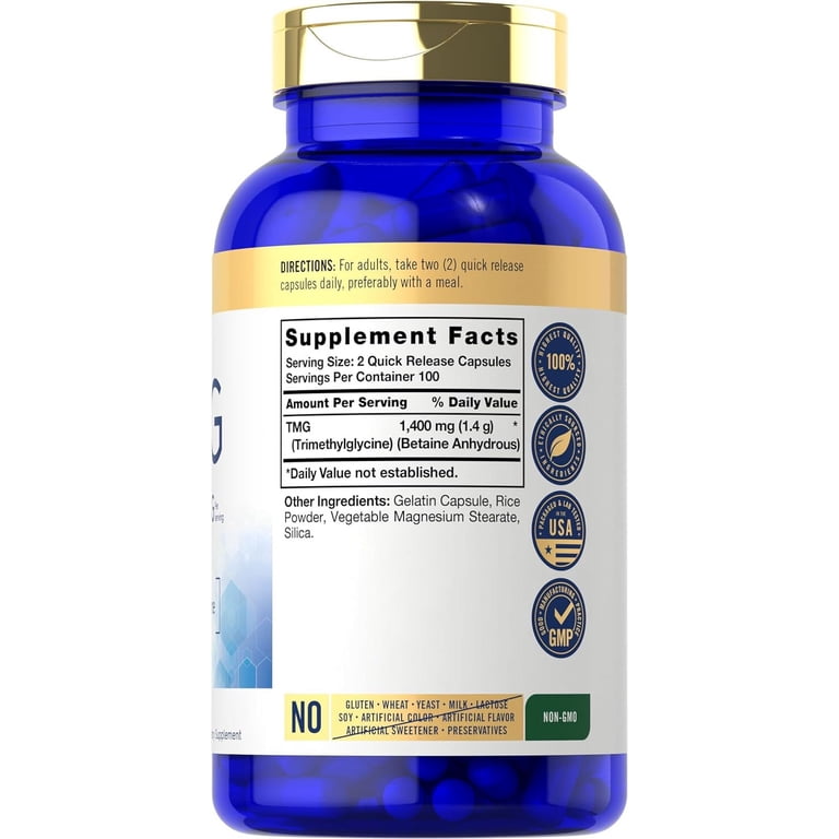 Carlyle TMG Supplement, 1400mg per Serving, 200 Quick Release Capsules,  Gluten Free, Natural Betaine from Beets - Walmart.com