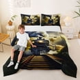 thumbnail image 2 of Castle Fairy Jungle Steam Train Full Size Comforter Sets 3 Pieces for Teens, Palm Tree Art Bedding Sets for Bedroom, Black Green,Black Reversible, 2 of 6