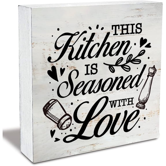 Wood Box Sign 5x5 Inch Rustic This Kitchen Is Seasoned With Love Wood Box Sign Funny Kitchen Wooden Box Sign Farmhouse Home Desk Shelf Decor Gift For Women Men