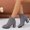 Gray, variant on Ladies Slip on Ankle Booties Pointed Toe Chunky Mid Heel Side Zipper Thick Warm Winter Cotton Boots, Plus Size Suede Footwear Black 7(39)