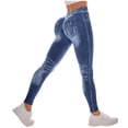 thumbnail image 3 of UVEASISHA Women Faux Denim Jeggings V Back High-Waisted Butt Lifting Trousers Stretchy Slim Fit Leggings Retro Fashion Skinny Pants Blue S, 3 of 6