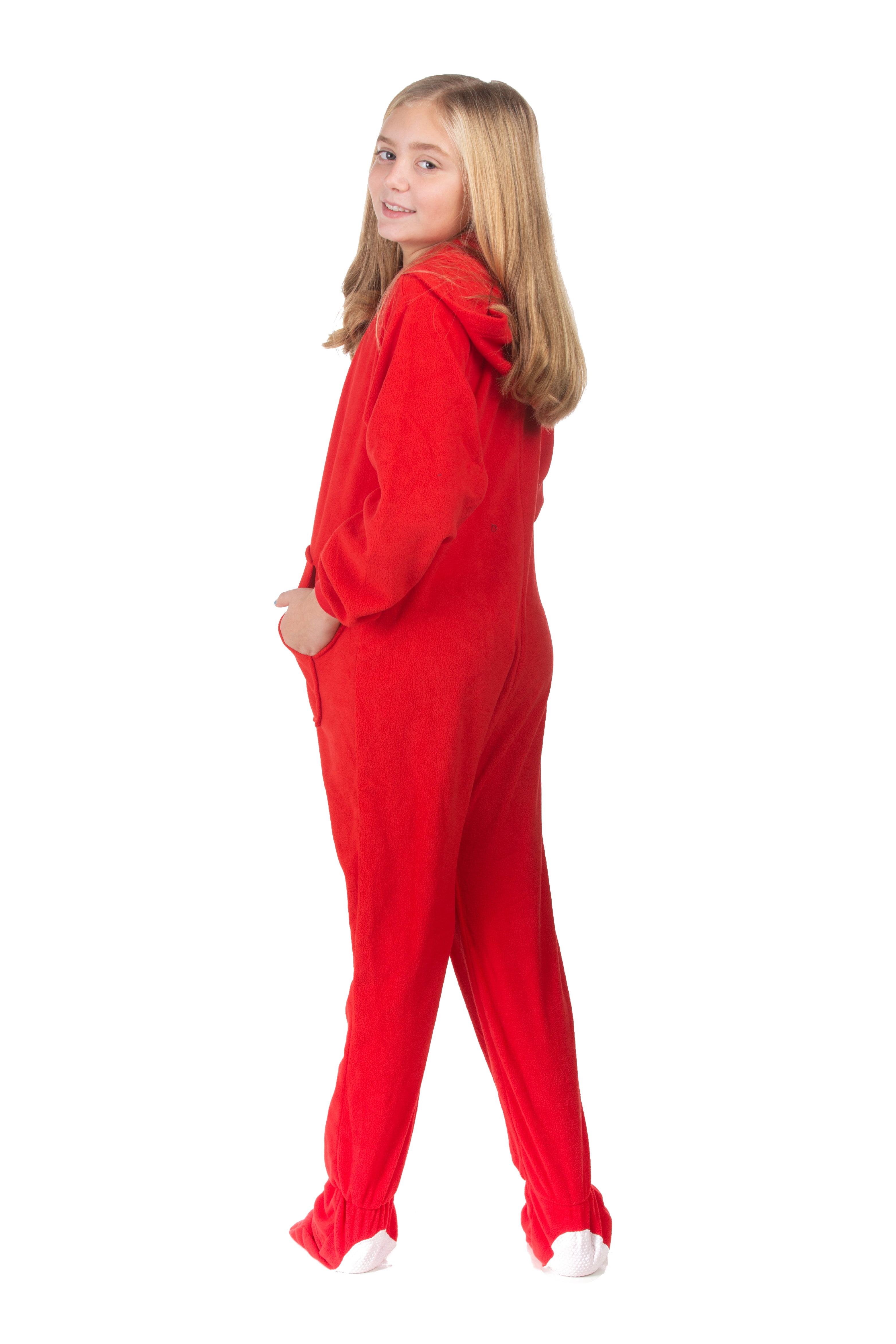 Big Feet Pjs Kids Red Fleece Hoodie Footed Onesie Pajamas for Boys & Girls Size 8