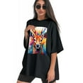 thumbnail image 3 of Plus Size Shirt for Women Black Tops for Women Short Sleeves Shirt for Women Colorful Deer3 T Shirt Crewneck Shirt for Women XL, 3 of 5