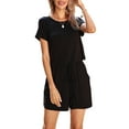 thumbnail image 2 of CALIPESSA Womens Summer Black Casual Scoop Neck Short Sleeve Drawstring Waist Romper, 2 of 5