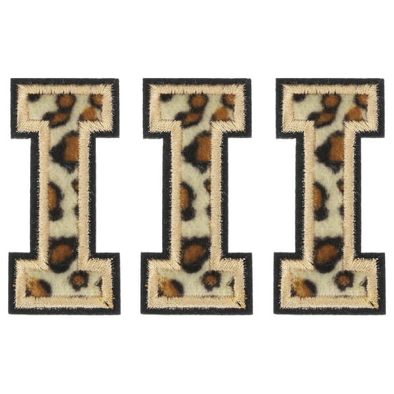 Uxcell Letters I Patches Leopard Iron-On Letters I Patch 6CM/2.36" Hot Melt Adhesive Process for Clothing Repair 3PCS