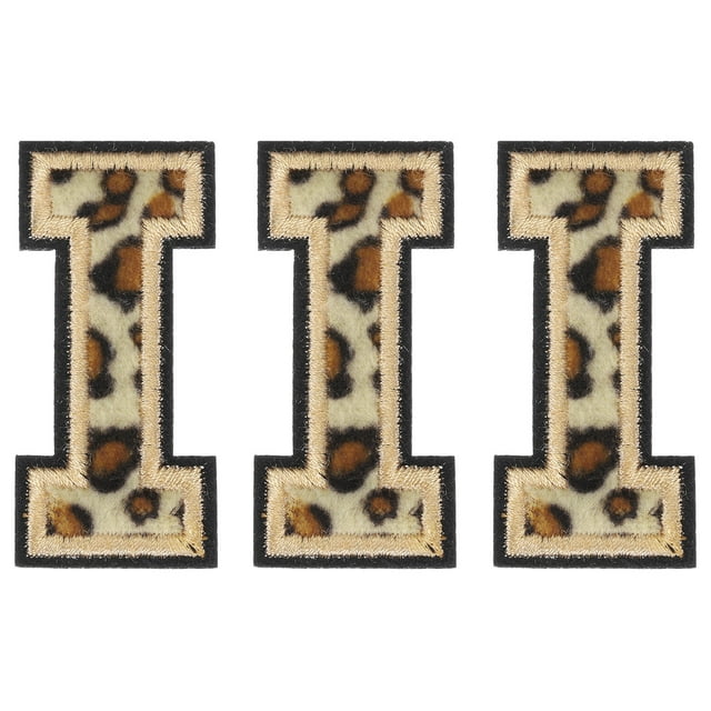 Parches de letras Uxcell I Parches de leopardo, letras planas de 6CM/2.36" con proceso de adhesivo termofusible para reparación de ropa 3PCS