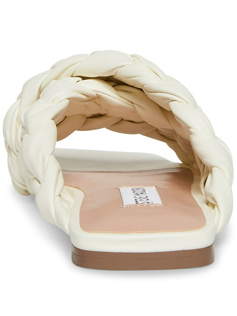 【Steve Madden】Knotted Flat Slide Sandals STEVE MADDEN Womens White Crisscross Straps Braided Woven