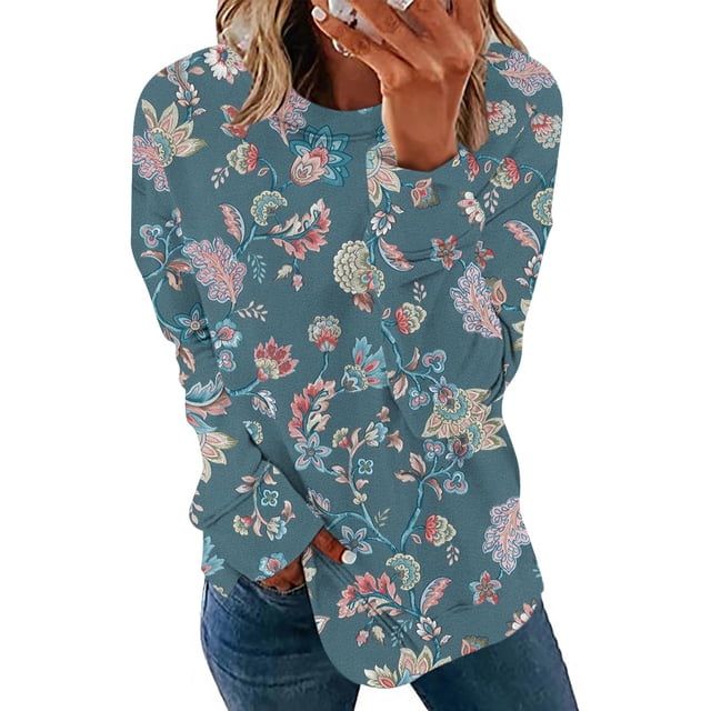 Penkiiy Chandail en Molleton pour Femmes Col Rond Imprimé Fente Latérale à Manches Longues Chandail à Capuchon Mode Veste Chandail à Capuchon Multicolore Vêtements Y2K