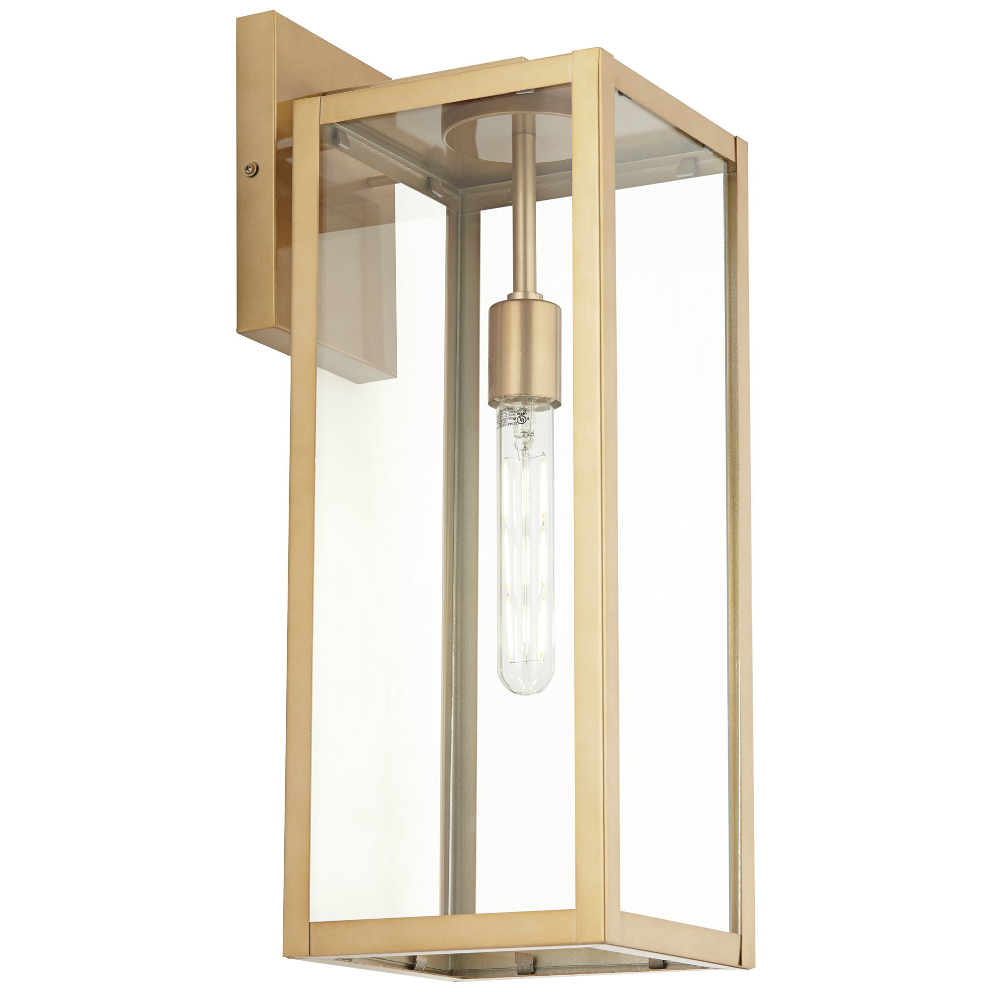 John Timberland Titan Modern Outdoor Wall Light Fixtures Set of 2 Soft Gold Rectangular Frame 20 1/4" Clear Glass for Post Exterior Barn