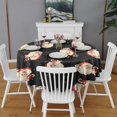 thumbnail image 2 of Black Christmas Santa Pattern Round Tablecloth 60"x60",Wrinkle Wipeable Table Cloth for Kitchen Dining Room Picnic Patio Party, 2 of 6
