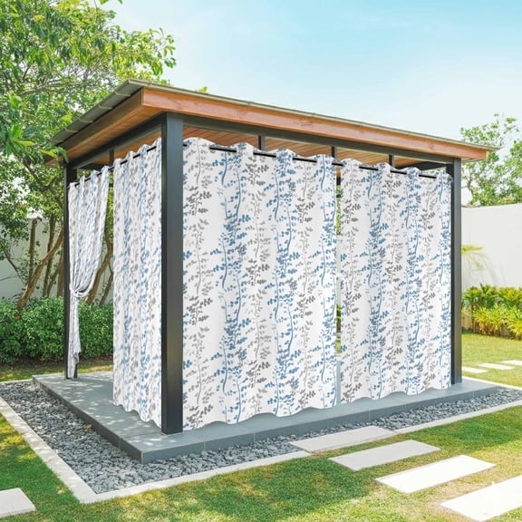 Outdoor Curtains for Patio Waterproof, Blue Grey Botanical Outdoor Privacy Panels Grommet, Spring Floral Summer Farmhouse Blackout Outside Curtains for Porch/Cabana/Pergola/Gazebo 54"x95", 1 Panel