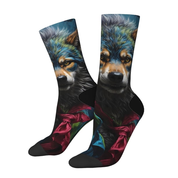 Balery Vintage Wolf Warrior Calcetas Largas con Estampado para Hombre y Mujer – Suaves y Transpirables, Talla Única (US 5-11)