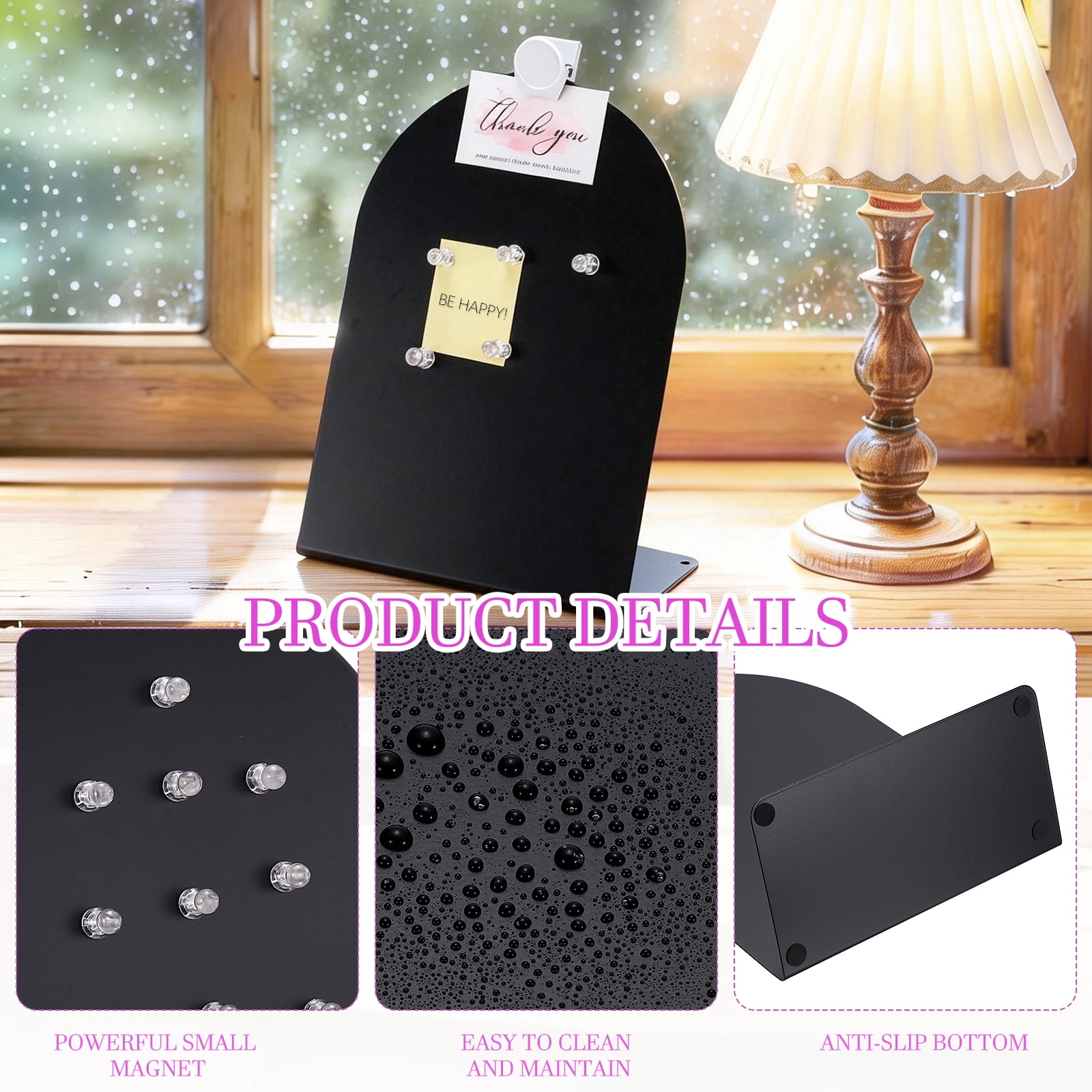 Uxcell Magnetic Bulletin Board, Memo Magnet Display Stand Board with Magnetic Accessory Set for Home Office Kitchen, Black