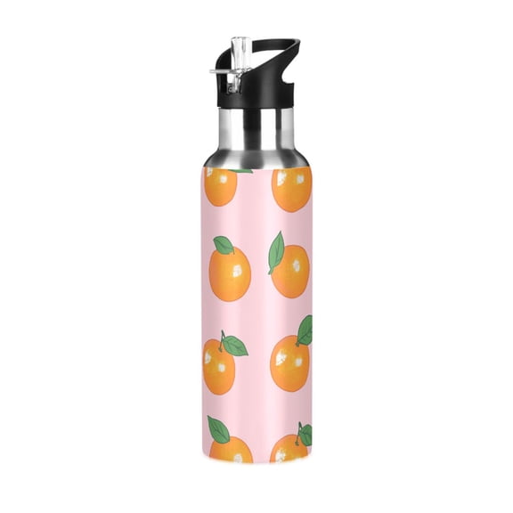 Yayeee 20oz Insulated Water Bottle Double Wall Stainless Steel with Flip Straw Lid, Cute Oranges