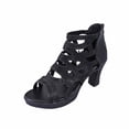 thumbnail image 2 of Viluyesy Womens Chunky Heels Pumps, Back Zipper Peep Toe Shiny Rhinestone Elegant Party Wedding Sandals Black US5.5, 2 of 9