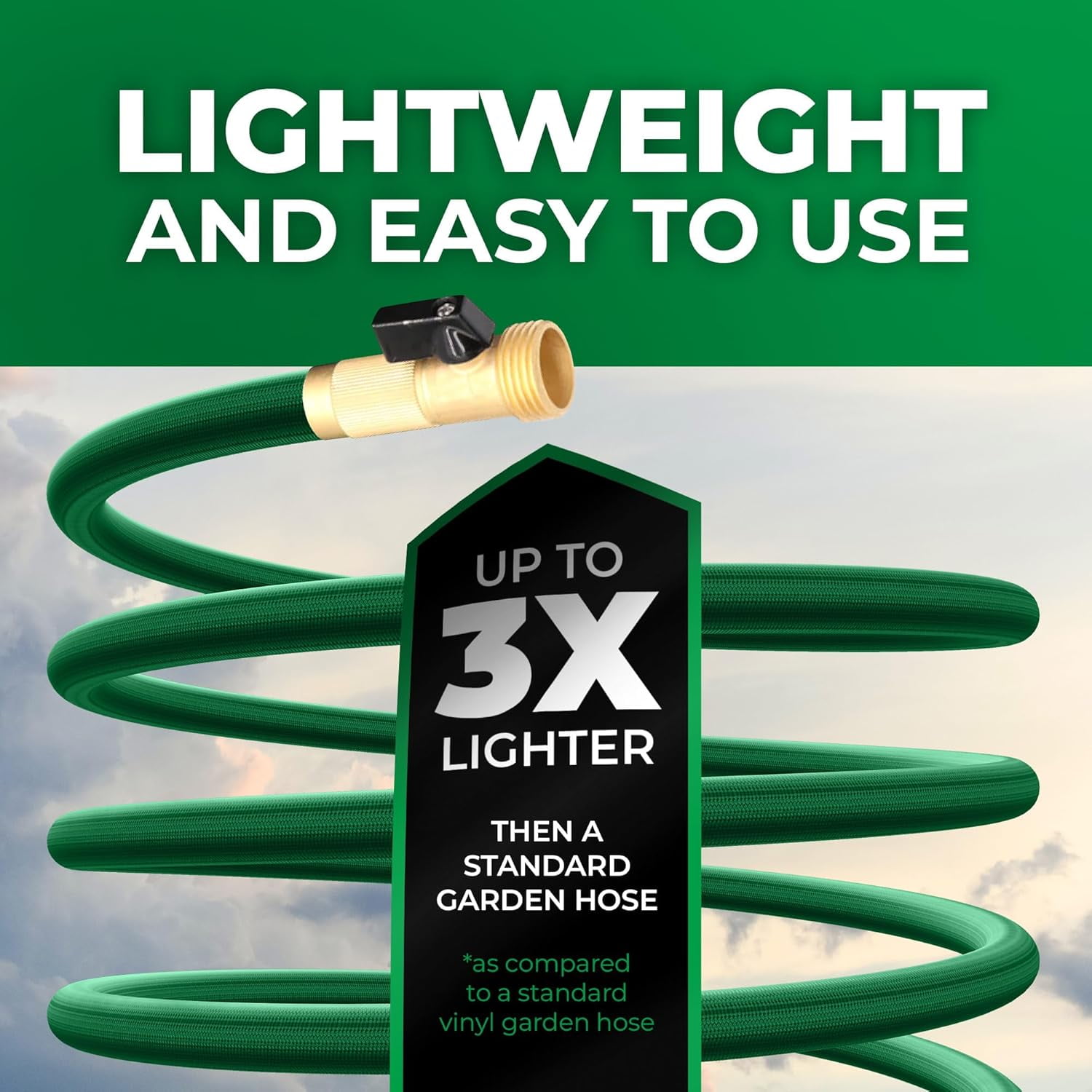 Garden Hose, NON-EXPANDABLE Garden Hose, Super Light Weight Hose, No Burst, 3/4 inch Solid Brass Connectors, 25 Ft, Grassy Green