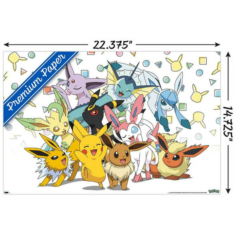 Pokémon - Pikachu, Eevee, And Its Evolutions Wall Poster, 14.725 x 22.375  