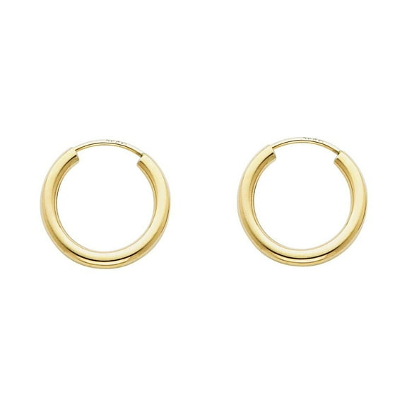 14k Yellow Gold Plain Hoop Earrings Aracadas de Oro 2mm - 15mm
