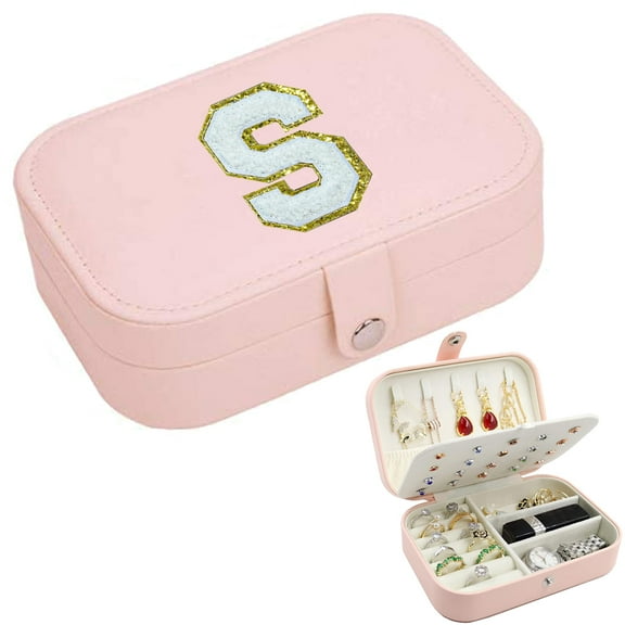 Monogram Letter Initial Jewelry Box, Travel Jewelry Organizer Cases with Double Layer Personalized Gifts for Women’s Necklace Earrings Rings Jewelry Holder Organizer