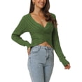 thumbnail image 4 of MODA NOVA Juniors  Fall Winter Wrap V Neck Long Sleeve Ribbed Knit Crop Sweater Tops, 4 of 6