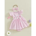 thumbnail image 3 of Qmyliery Baby Girls Easter Romper Dress Plaid Printed Flying Sleeve Round Neck Jumpsuit with Bow Headband 3 6 12 18 Months, 3 of 8