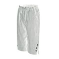 thumbnail image 7 of GEWSEY Bermuda 3/4 Pants Shorts for Women Botton Trim Wide Leg Linen Knee Length Summer Casual Long Shorts Loose High Waisted Plus Size Short with Pockets (White, XXL), 7 of 7