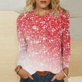 thumbnail image 2 of ibuvkizy Long Sleeve Shirts for Women,Womens Tops,Ladies' Shiny Printed Casual Pullover Classic Long Sleeved Round Neck Top Red,XL, 2 of 4
