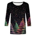 thumbnail image 5 of asdoklhq Christmas Oversized Sweatshirt for Women Christmas Sparkling Colorful Christmas Tree Print Three Quarter Sleeve 3/4 Round Neck Top Multicolor 2X, 5 of 5