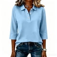 thumbnail image 6 of Garbnen Women's Polo Shirts Collared Henley 3/4 Sleeve Tops for Women Solid Color Casual Lightweight Trendy Work Golf Shirts for Women Blue XXL, 6 of 6