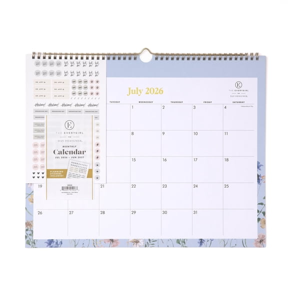 Blue Sky The Everygirl 2026-2027 Monthly Academic Year Wall Calendar, July 2026 - June 2027, 15" x 12", Safety Wirebound, Sticker Sheet, Perfect For Home, Office And Classroom, Stratford Coastal
