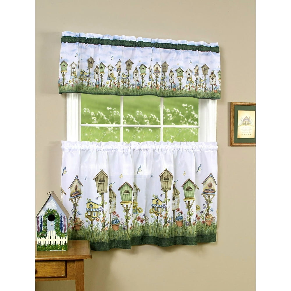 Birdhouse 3 Piece Kitchen Curtain Tier & Valance Set - 36 in. Long ...