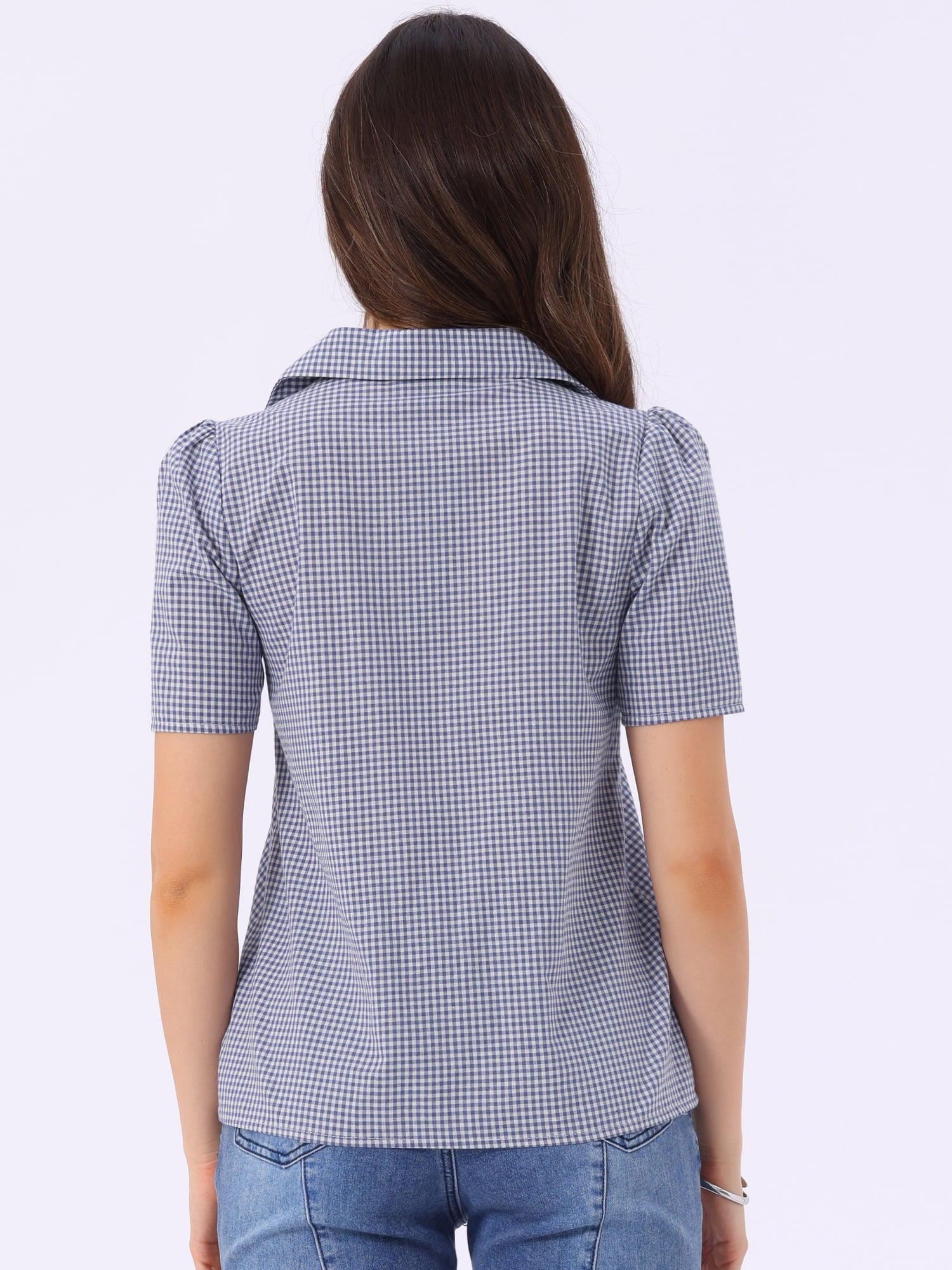 DARING DIVA Women's Plaid Puff Sleeves Vintage Gingham Blouses XS Purple