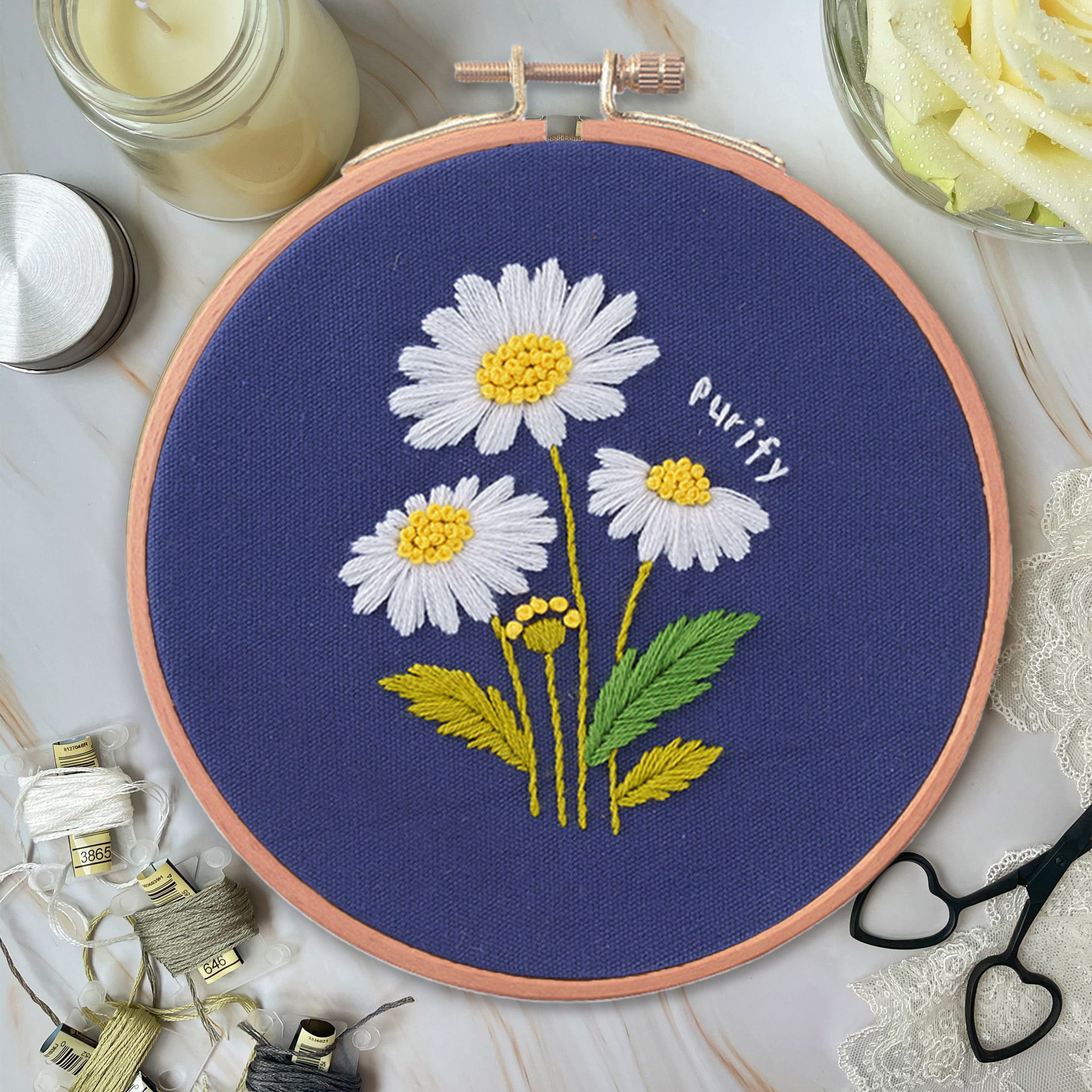 DIY punch needle kit, daisy, craft kit, crafty gift, rug hooking