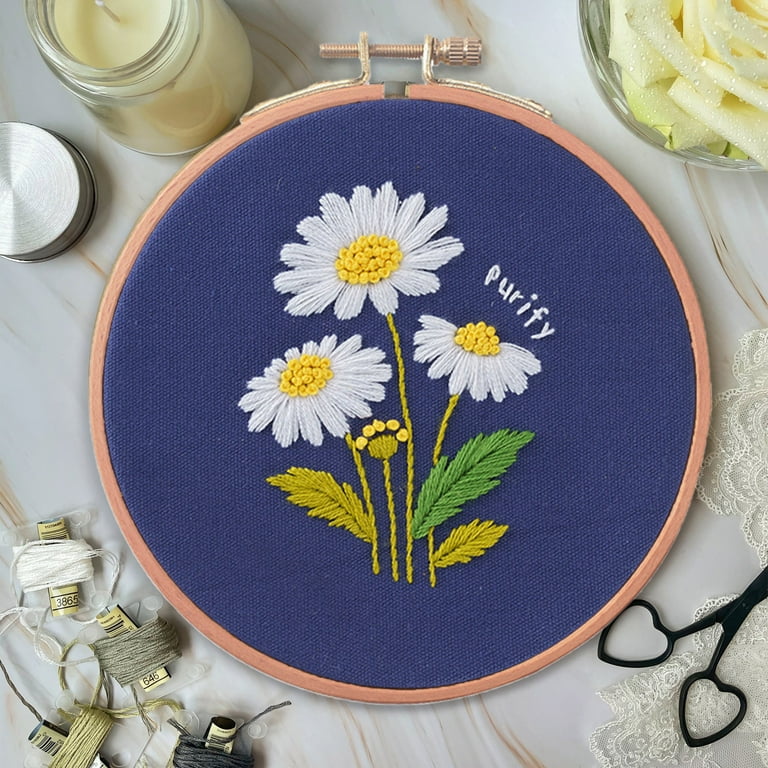 Blingpainting Floral Embroidery Kit for Beginners , Daisy Plant